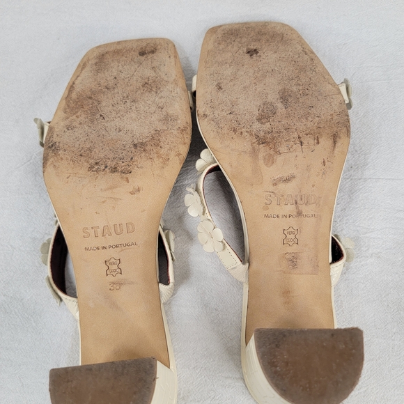 ​STAUD Skylar Cream Croc-Embossed Leather Floral Block Heel Mules - Portugal - Picture 12 of 13
